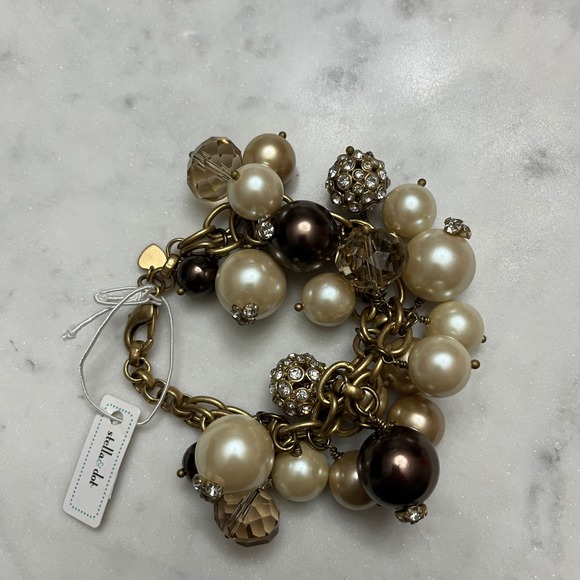 Stella & Dot Jewelry - Stella & Dot Pearl Bracelet Cluster Charm Antique Gold Tone Chunky New Jewelry